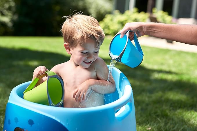 Plastic Bath Cup (800ml, 27 fl Ounce) Waterfall Rinser, Made in USA (Blue)
