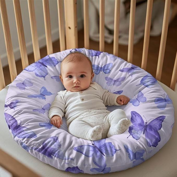 Purple Butterfly Nursing Pillow Cover Floral Neutral Breastfeeding Pillow Cover Fits 26in*24in Nursing Pillow for Baby Boy Girl,Neutral Baby Nursing Pillow Cover Pillow Not Included