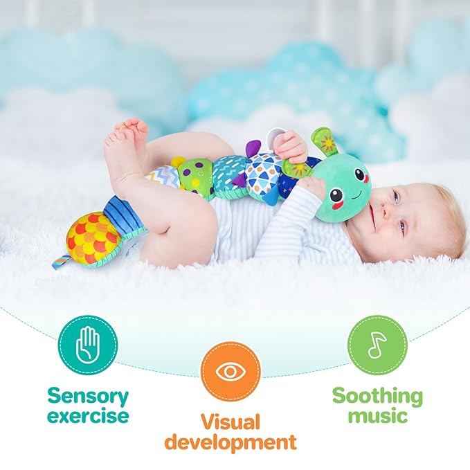 KMUYSL Baby Toys 0-6 6-12 Months, Sensory Music Animal Stuffed Toy for 0 1 2 3 4 5 6+ Months, Plush Toy with Crinkle and Rattles for Infant Newborn, Tummy Time Toys Gifts for 0-3-6-12 Month