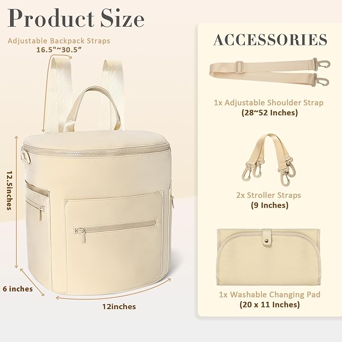 miss fong Neoprene Diaper Bag - Baby Diaper Bag,Large Capacity Neoprene Backpack with Changing Pad Travel Diaper Backpack Tote Backpack with 16 Pockets for Mom & Dad-Beige