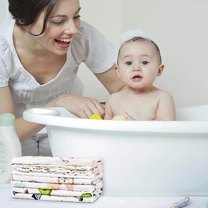 FOOK FISH Muslin Burp Cloths Cotton Burping Cloth 20'‘ X 10’' Pack of 6, Baby Spit Up Cloths for Newborn, Absorbent, Soft, Breathable Large, Premium 6-Layer Construction, Unisex, for Boys and Girls