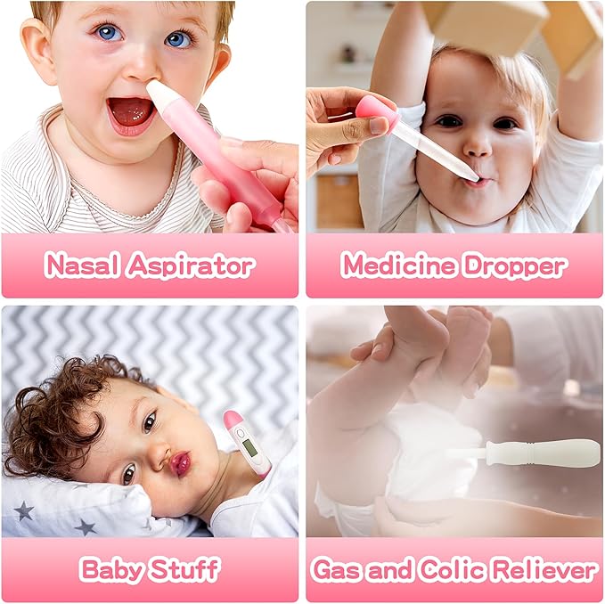 Baby Healthcare and Grooming Kit, 21 in 1 Portable Baby Essentials Kit with Gas Relief Hair Brush Comb Nasal Aspirator for Newborn Boys Girls (Pink)