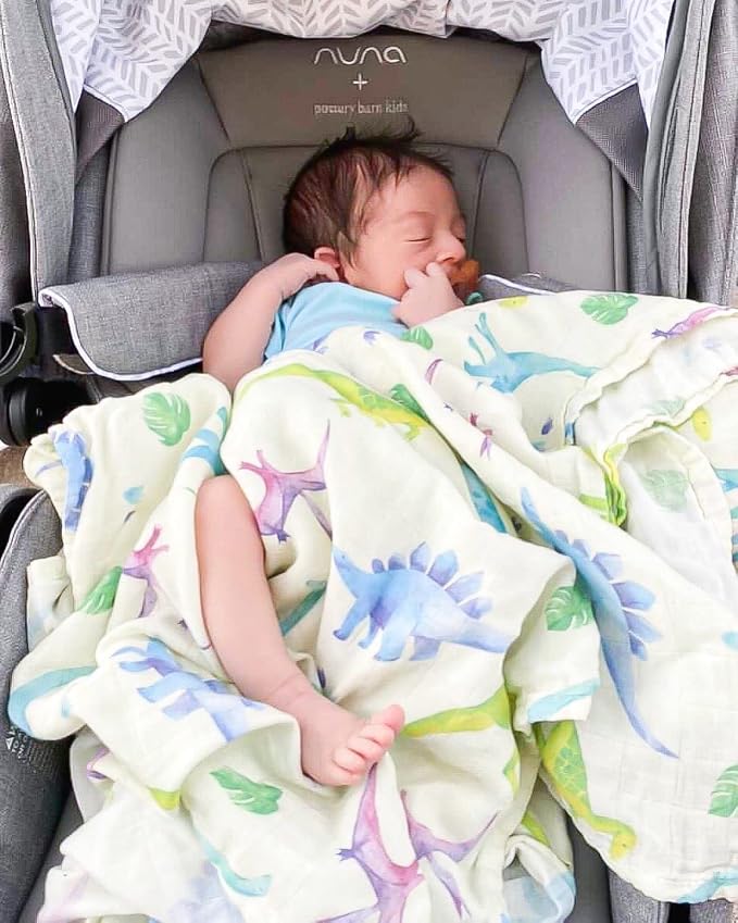 immispace - Ultra Soft Swaddle Blanket | Muslin Blankets for Girls & Boys | Newborns & Infants Gifts | 30% Organic Cotton + 70% Rayon | Large 47" x 47" | Machine Washable (Dinosaur)