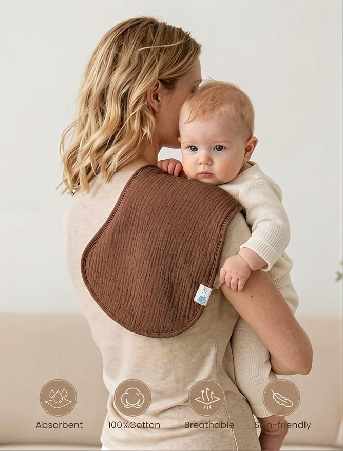 lulumoon Muslin Burp Cloths for Babies: 100% Soft Cotton Large Burping Cloths - Neutral Baby Burp Rags for Boy and Girl - Absorbent Burp Cloth for Spit-Ups 4 Pack