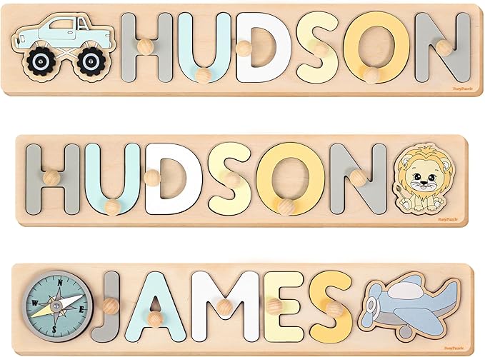 Personalized Name Puzzle Montessori Toys Nursery Decor Customized Puzzle Educational Toy for a 1 Year Old Gifts Kids Name Sign for Nursery Easter Present for Baby (Pastel Boy)
