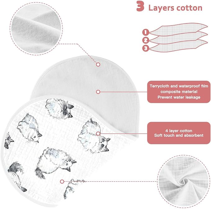 vvfelixl Ragdoll Cat Ink Style Burp Cloths for Baby Boy Girls Baby Washcloths Burp Rags 1 Pack