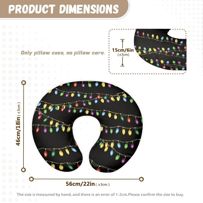 Christmas Colorful Lights Nursing Pillow Case for Newborn Foldable Stain Resistant Feeding Pillow Case Fitted Bottle and Breastfeeding Support Pillows for Christmas Decor