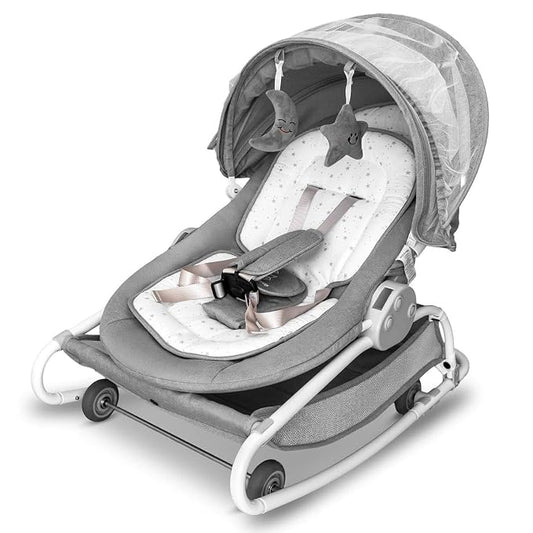 4-in-1 Electric Baby Swing for Infants, Baby Bouncer Seat, Infant Swing with 3 Distance Modes, 16 Preset Melodies, Removable Rocker, No Power Bank Included