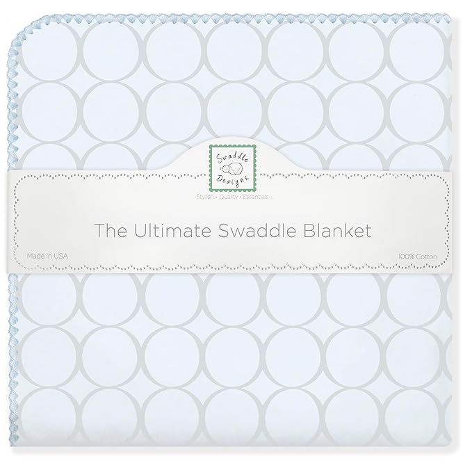 SwaddleDesigns Large Receiving Blanket, Ultimate Swaddle for Baby Boys, Softest US Cotton Flannel, Best Shower Gift, Made in USA, Sterling Mod Circles on Sunwashed Blue (Mom's Choice Award Winner)