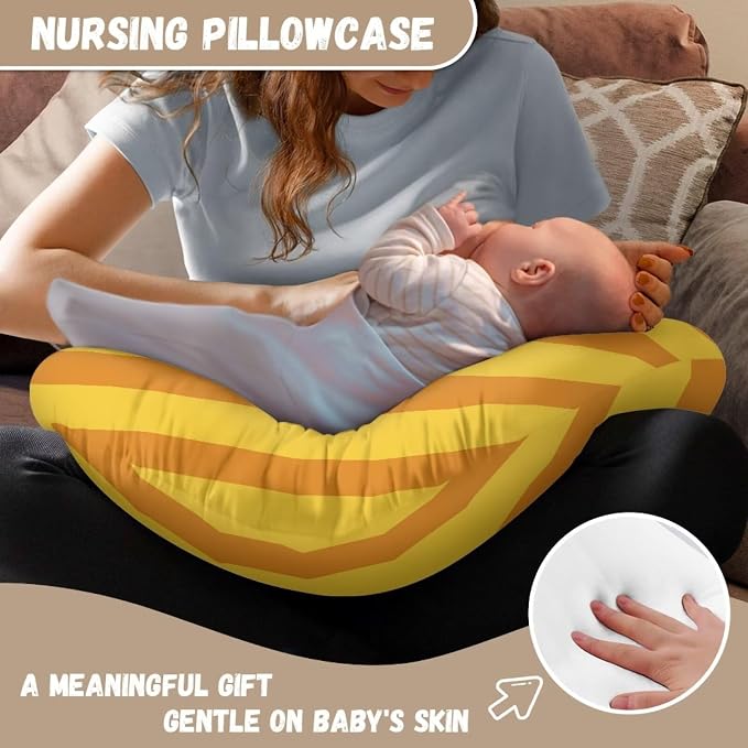 Sunflower Nursing Pillow Cover,Breathable Breastfeeding Pillow Slipcover for Baby Boys Girls,Orange Stripes Nursing Pillow Case for Newborn，Soft Fabric Fits Snug On Infant(Cover Only)