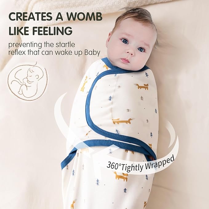 insular Baby Swaddle Wrap, Swaddle Blanket for Newborn and Infant, Adjustable Velcro Swaddling Set for Boy and Girl, Soft Cotton Baby Sleep Sack 3 Pack, Fox, Small(0-3 Month)