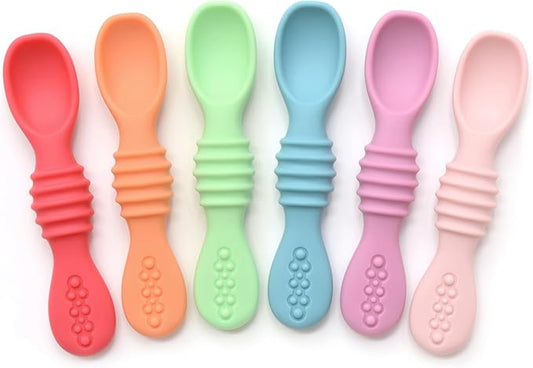 PrimaStella Silicone Chew Spoon Set for Babies and Toddlers | Safety Tested | BPA Free | Baby Spoon 6 Pack