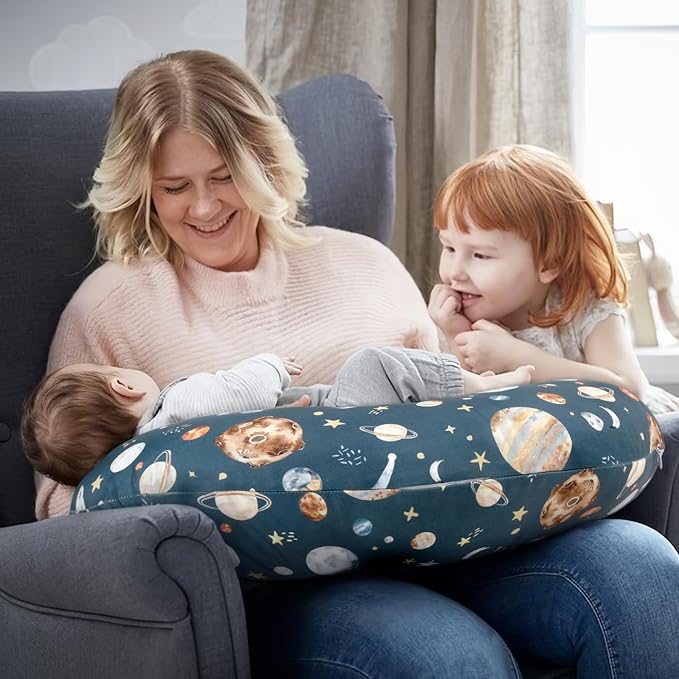 GRSSDER Reversible Nursing Pillow Cover, Ultra Soft Stretchy Minky Removable Nursing Covers Fitted for Breastfeeding Pillows Snug and Safe, Comfortable Slipcover for Boys, Stylish Original Print