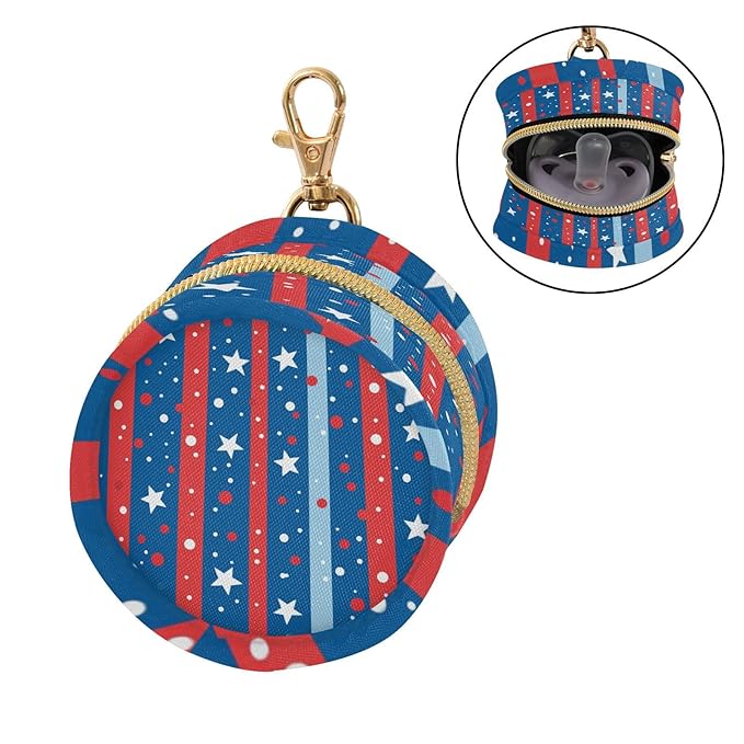 Pacifier Holder with Clip Pacifier Case for Diaper Bag Round Baby Pacifier Pouch Box Bag Portable Striped Blue Red Stars Dots