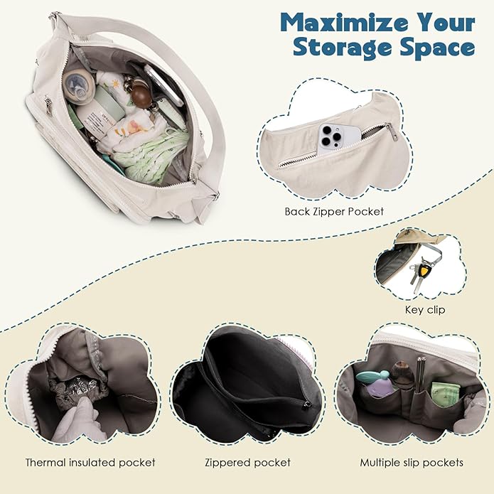 Puffer Crossbody Bags for Women Mom Large Diaper Bag Purse with Wipes & Trash Dispenser Cross Body Purses Messenger Bags | Wipes Dispenser