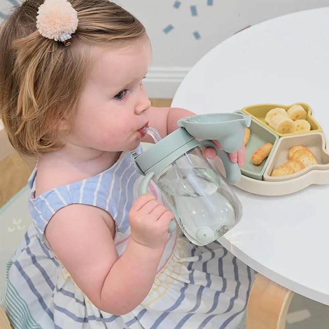 LITTLE RAWR Baby's First Sippy Cup with Weighted Silicone Straw, Leak Proof, Spill Proof, Easy Grip Straw Cup for for Babies 6m+ to Toddlers, BPA Free, Dishwasher Safe, 11oz/320ml (Purple Fox)