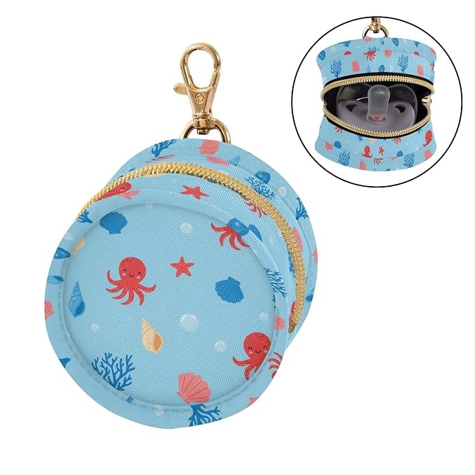 Cartoon Sea Animal Blue Print Pacifier Holder Case for Diaper Bag Portable Travel Pacifier Storage Case with Clip Pacifier Storage Container for Baby Boys Girls Outdoor Purse