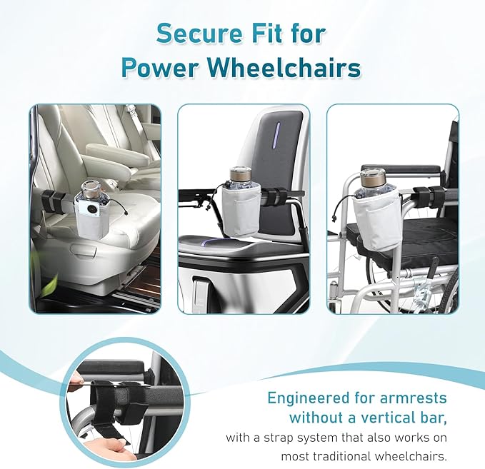 TYYIHUA Cup Holder and Phone Holder for Power Wheelchair, Compatible with Most Electric Wheelchairs, Secure & Convenient Drink Carrier, Grey