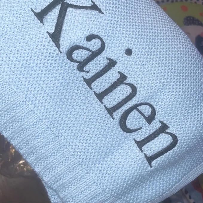 Manta de bebé bordada con nombre, Manta de Punto de algodón Suave y transpirable, Regalo personalizado para recién nacido (Green)
