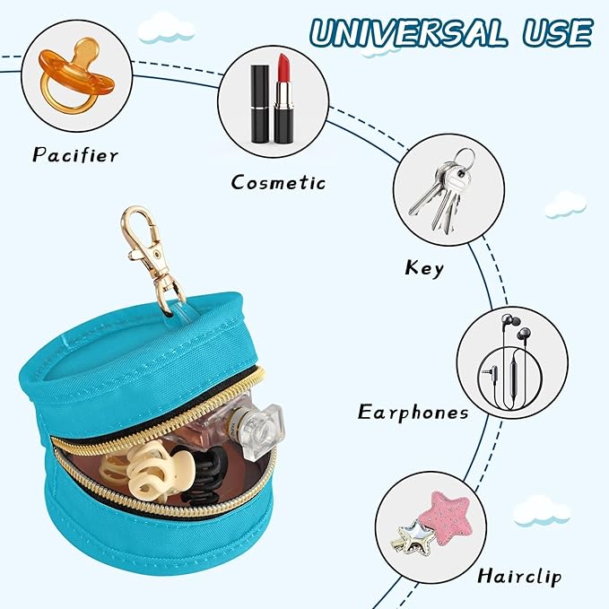 Custom Sky Blue Pacifier Holder Case for Diaper Bag Personalized Portable Travel Pacifier Storage Case with Clip Newborn Baby Pouch for Baby Boys Girls Purse Outdoor