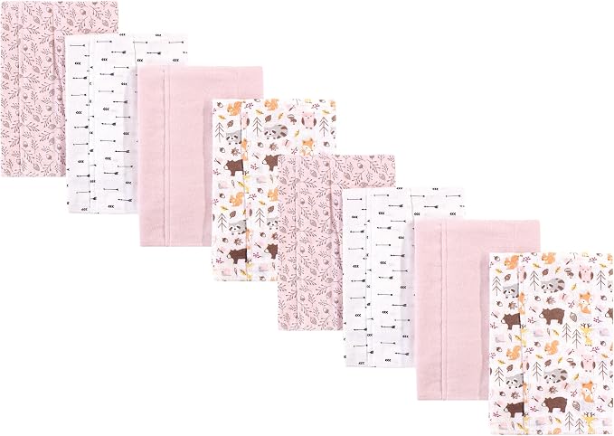 Hudson Baby Cotton Poly Flannel Burp Cloths Multipack, Girl Pinecone 8-Pack, One Size
