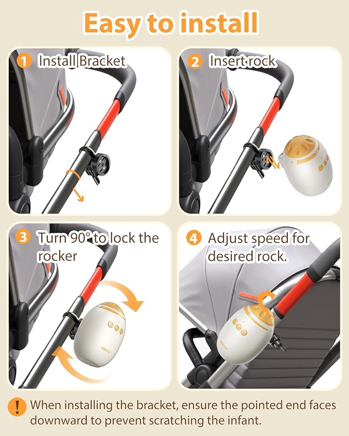 Baby Stroller Rocker with Adjustable Rocking Speed and 11 Soothing White Noise, Hands-Free Rechargeable Sleep Soother Rocker, Portable Accessories for Strollers & Prams, Essential Baby Gear