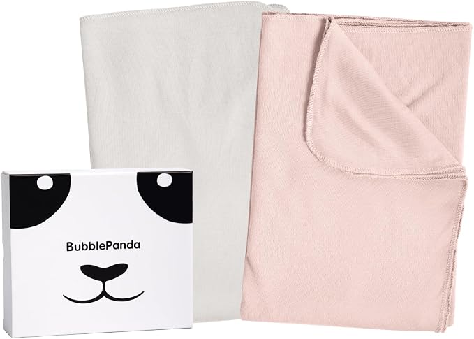 BubblePanda Rayon Made from Bamboo Baby Swaddle Blanket,2 Pack Soft & Breathable Receiving Blankets for Infant Newborn, Swaddle Wrap for Babies Girl and Boy, 47 x 47 Inch, (Blush & Oat)