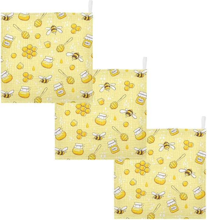Baby Washcloths Cotton Flying Bees Honey Baby Muslin Washcloths Soft Baby Face Towel for Newborn Infants Baby Wipes, 11.8 X 11.8 Inch, 5 Pack Yellow