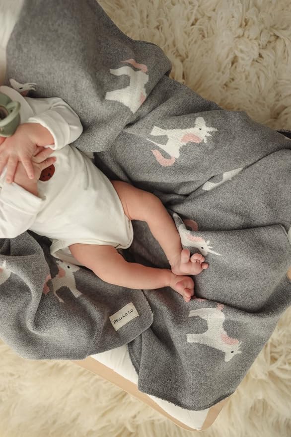 Cotton Baby Swaddle Blanket for Girls and Boys - Buttery Soft Cozy Receiving Swaddle Crib Stroller Blanket for Shower Gift Registry for Newborns, Infants, Toddlers (Unicorn - Grey)