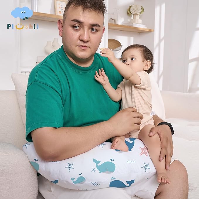 Plushii Nursing Pillow for Breastfeeding, Soft and Supportive Breastfeeding Pillow for Mom and Baby, Cute Feeding Pillow with Removable Cover for 0??2 Months, Whale