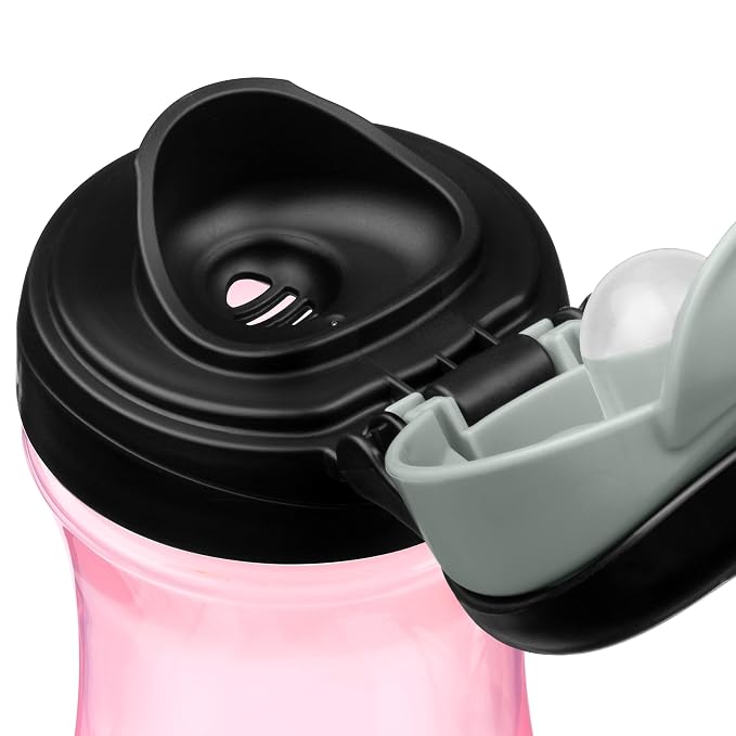 Chicco 12oz. My Tumbler Open Rim Water Bottle with Free-Flow Spout | Spill Proof when Lid is Closed | Flip-Up Carry Handle | Top-Rack Dishwasher Safe | Easy to Hold Toddler Cup | Pink | 2+ Years