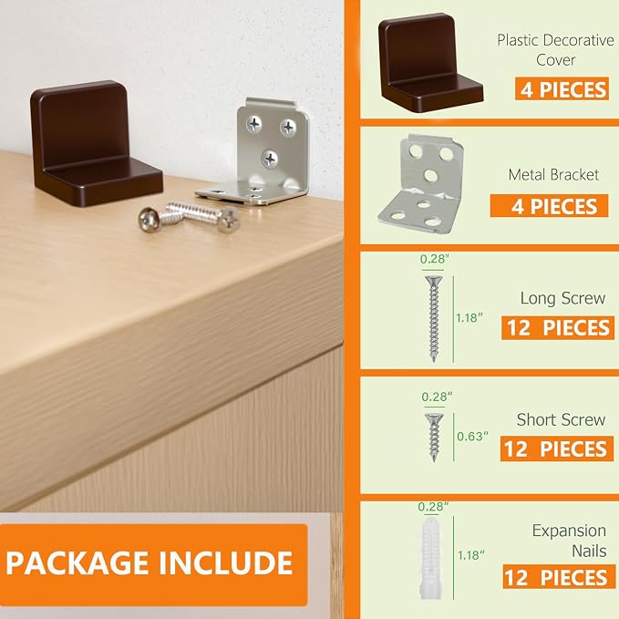 Furniture Anchors 4 Pack,Aesthetic & Invisible Once Installed,Secure 600 lbs Bookcase Dresser to Wall,Anti-Tip Furniture Safety Anchor to Childproof and Babyproof Your Home (Brown)