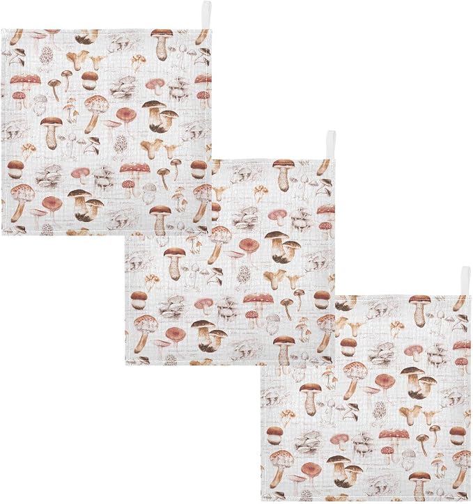 vvfelixl Baby Washcloths Cotton Different Mushrooms Baby Muslin Washcloths Soft Baby Face Towel for Newborn Infants Baby Wipes, 11.8 X 11.8 Inch, 3 Pack