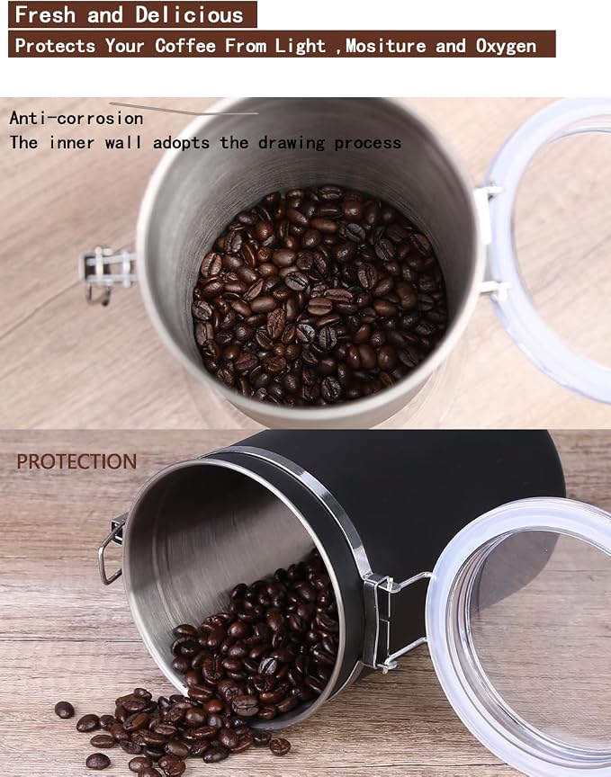 Walktosun Stainless Steel Food Container with Clear Lids Airtight Container Stackable Small Canisters Kitchen Pantry Storage for Cereal, Snacks, Candy, Herbs, Spices, Sugar, Tea (1.8L Dark Black-2)