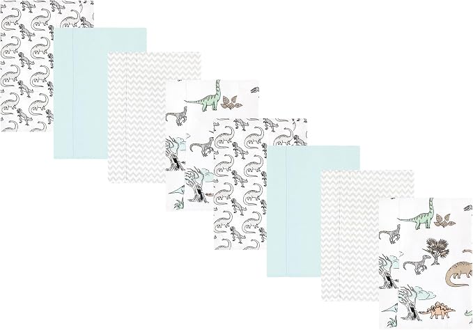 Hudson Baby Cotton Poly Flannel Burp Cloths Multipack, Neutral Dino World 8-Pack, One Size