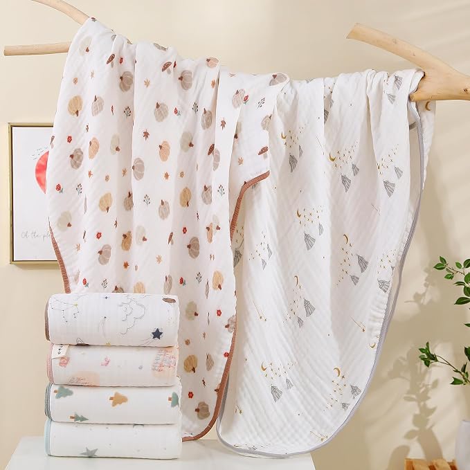 Ultra Soft 6-Layer Muslin Baby Blanket 43"x43" Happy Fall Pumpkin Breathable Lightweight Muslin Cotton Swaddles Bed Blankets for Toddlers Babies Newborn Birthday Gifts All Seasons