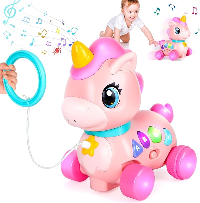 Baby Unicorn Toy 6-12-18 Months with Music & Lights Explore Bilingual Educational For Toddler Sensory Development Learning Walking Moving Crawling Tummy Time Toys Christmas Birthday Gifts for Infants