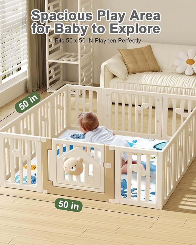 TINYHARBO Premium Foam Baby Play Mat 50x50 ??Removable & Machine Washable Cover, Extra Thick Padding Playpen Mat, Non-Slip Crawling Mat, Easy to Clean for Infants, Toddlers & Babies
