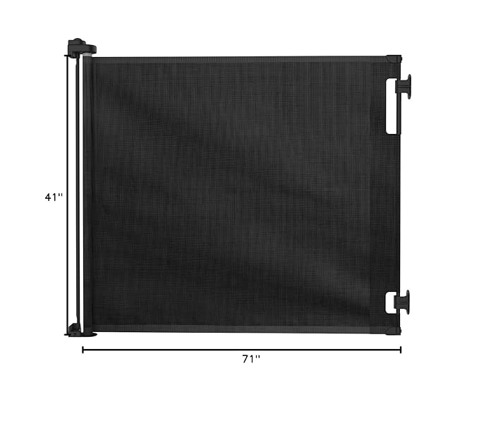 Retractable Baby Gate Perma Child Safety 41" Tall x 71??Wide, Mesh, for Stairs, Doorways, Dogs, Pets, Indoor, Outdoor, One-Handed Operation, Locking, Easy Install, Hardware Mount, Black