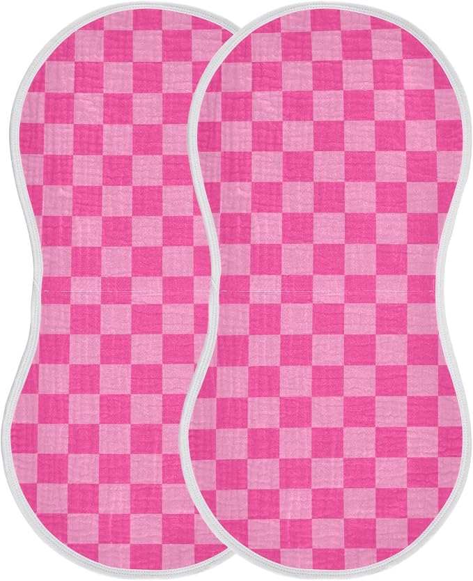 2 Pack Muslin Burp Cloths Pink Checkered Print Cotton Baby Burp Cloths Ultra Absorbent Burping Cloth Soft Spit Up Rags for Newborn Must Haves, Large 22" x 11"