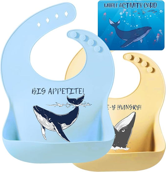 Animal Silicone Bibs for Babies - 2 Pack Sea Life Bibs for Boys and Girls - Easy to Clean Adjustable