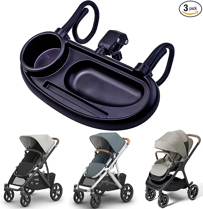 Compatible with UPPAbaby Snack Tray, Adjustable Stroller Tray Cup Holder | Food-grade plastic rinses clean after messy bites, while divided areas keep drinks, treats and a phone tidy on outings.