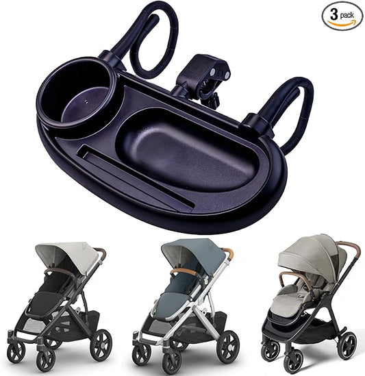 Compatible with UPPAbaby Snack Tray, Adjustable Stroller Tray Cup Holder | Food-grade plastic rinses clean after messy bites, while divided areas keep drinks, treats and a phone tidy on outings.