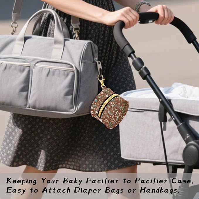 Western Cowboy Skull Brown Print Pacifier Holder Case with Clip Paci Holder Pacifier Storage Case Container Portable for Diaper Bag Newborn Girl Boy Essentials