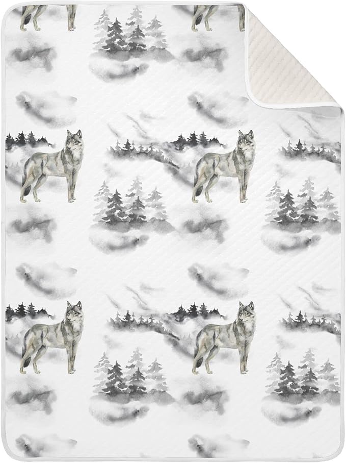 Ollabaky Forest Wolf Animal Baby Blanket for Boys Girls Cotton Throw Blanket Swaddle Blanket for Crib Stroller Nursery Receiving Blanket Infant Toddler Unisex 30"x40"