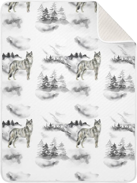 Ollabaky Forest Wolf Animal Baby Blanket for Boys Girls Cotton Throw Blanket Swaddle Blanket for Crib Stroller Nursery Receiving Blanket Infant Toddler Unisex 30"x40"
