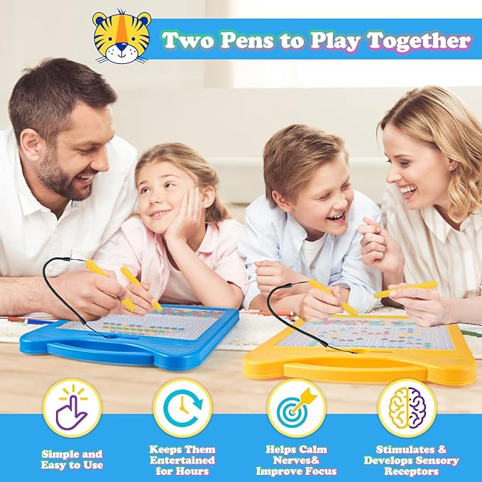 Extra Large Magnetic Drawing Board for Kids, Magnet Doodle Board with 2 Stylus Pen and Beads, Magnetic Dot Art Fine Motor Skills Toy, Travel Toys Activities for Boys Girls (12.5" x 12.5")
