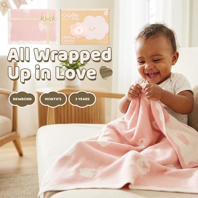 100% Cotton Baby Blanket Ultra Cozy Soft Newborn Swaddle for Boys and Girls, Gentle on Skin, Machine Washable Perfect Registry Essential Sweet Dream Pink