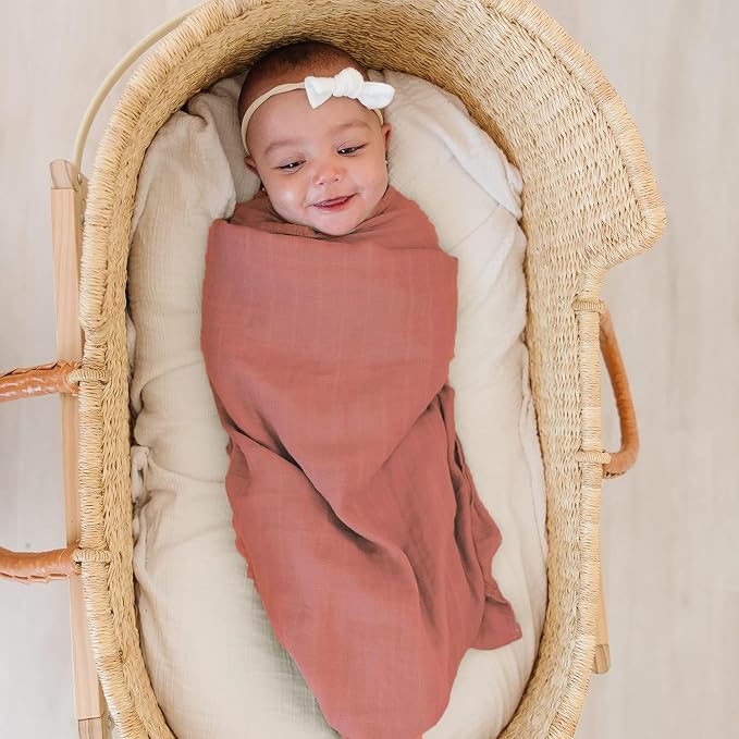 Viviland Muslin Swaddle Blankets, Breathable and Skin-Friendly Baby Receiving Blankets, 2-Pack Sun, 47 x 47 inches