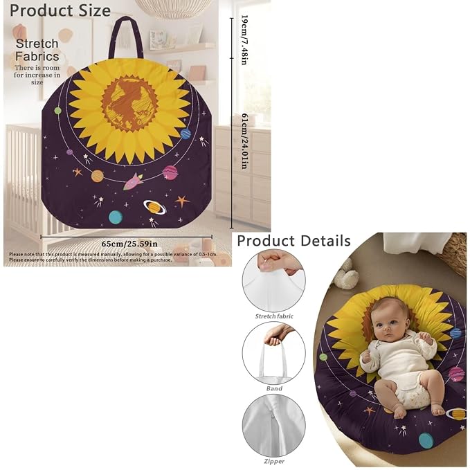 Purple Baby Lounger Cover with Nursing Pillow Covers Set for Newborn,Ultra Comfort Baby Nest Cover,Soft Breathable Nursing Pillow Cover for Breastfeeding and Bottle Feeding Sunflower Planets